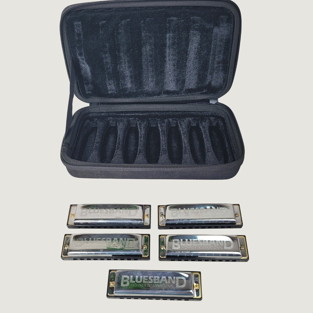 Hohner Bluesband Harmonica Set 5 Piece Keys B C D E F with Padded Carrying Case
